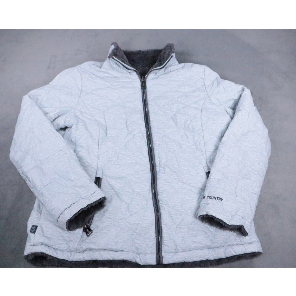 Free Country Reversible Jacket Womens Gray Fleece Faux Fur Full Zip Coat